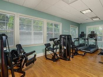 Contemporary fitness center w/ cardio & weight equipment