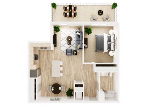 Floor plan for 1 bed, 1 bath, 774 sqft