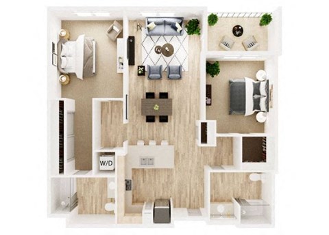 Floor plan for 2 beds, 2 baths, 1102 sqft