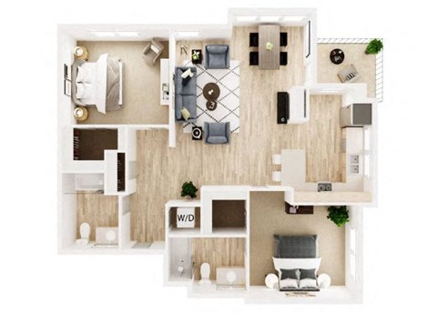Floor plan for 2 beds, 2 baths, 1126 sqft