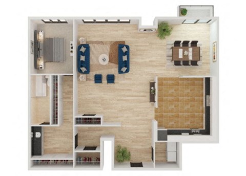 Floor plan for 1 bed, 1 bath, 829 sqft