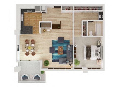 Floor plan for 1 bed, 1 bath, 932 sqft