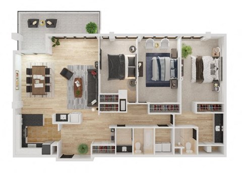 Floor plan for 3 beds, 2 baths, 1679 sqft