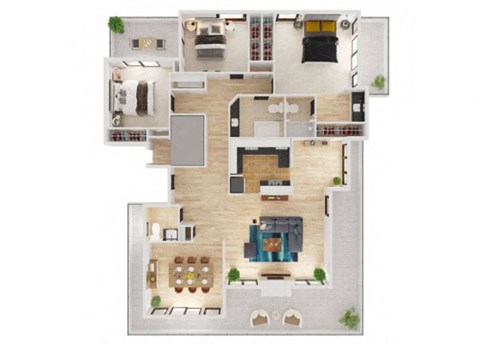 Floor plan for 3 beds, 3 baths, 1595 sqft