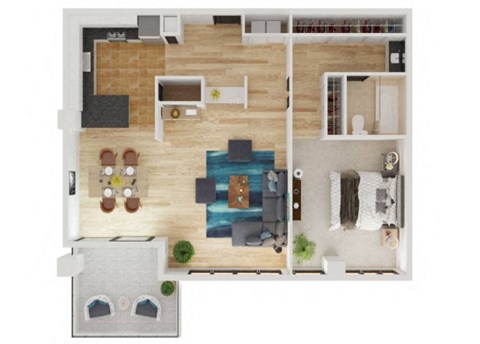 Floor plan for 1 bed, 1 bath, 980 sqft
