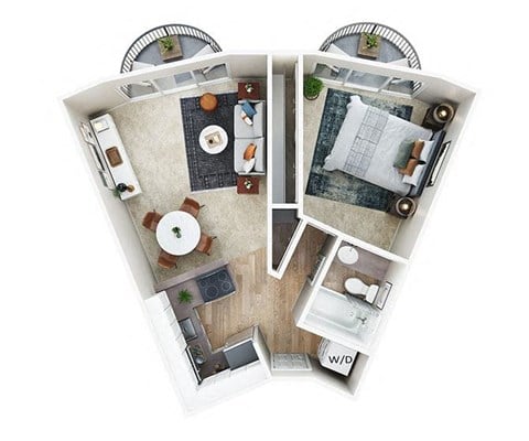 Floor plan for 1 bed, 1 bath, 644 sqft