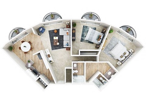 Floor plan for 2 beds, 2 baths, 1288 sqft