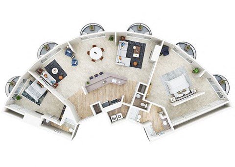 Floor plan for 2 beds, 2.5 baths, 1915 sqft