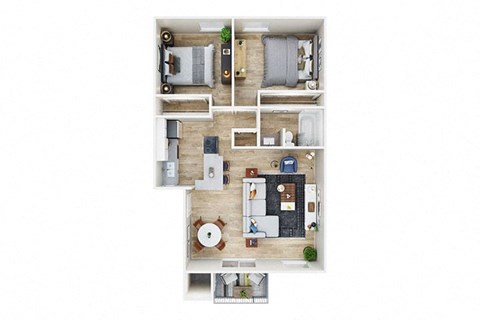 Floor plan for 2 beds, 1 bath, 830 sqft