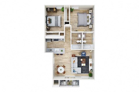 Floor plan for 2 beds, 2 baths, 900 sqft