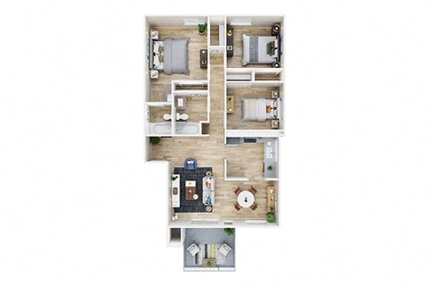 Floor plan for 3 beds, 2 baths, 1100 sqft