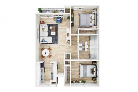 Floor plan for 2 beds, 2 baths, 870 sqft