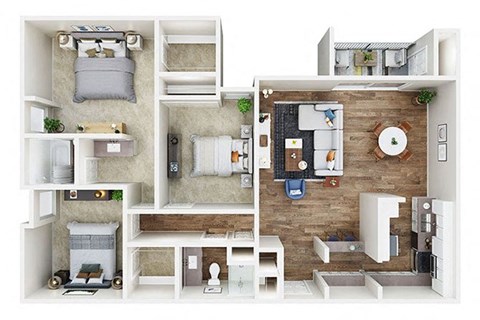 Floor plan for 3 beds, 2 baths, 1242 sqft