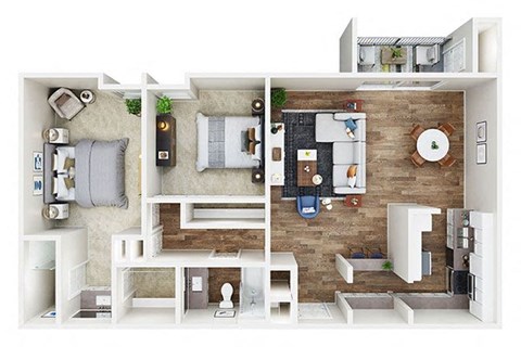 Floor plan for 2 beds, 2 baths, 1037 sqft