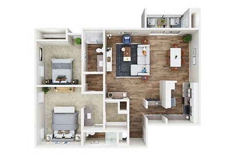 Floor plan for 2 beds, 2 baths, 1114 sqft