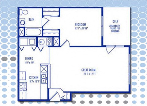 Floor plan for 1 bed, 1 bath, 770 sqft