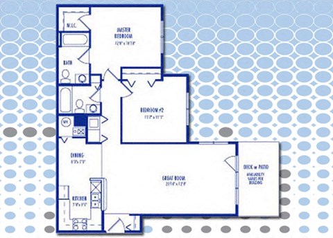 Floor plan for 2 beds, 2 baths, 970 sqft