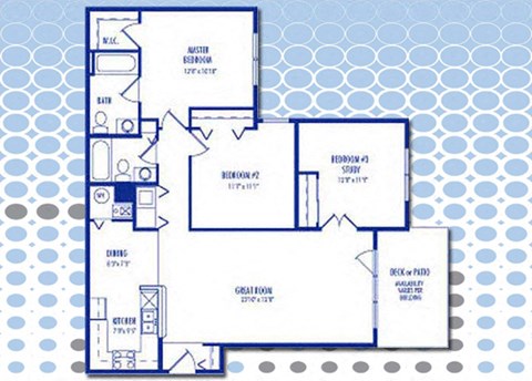 Floor plan for 3 beds, 2 baths, 1114 sqft