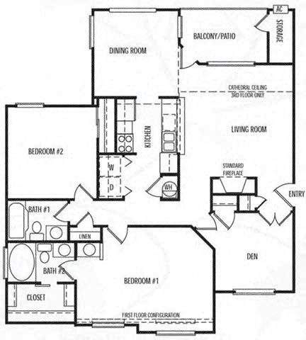 Floor plan for 3 beds, 2 baths, 1300 sqft