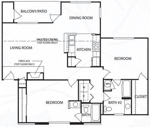 Floor plan for 2 beds, 2 baths, 1228 sqft