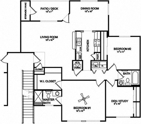 Floor plan for 3 beds, 2 baths, 1378 sqft