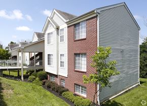 Cincinnati apartment for rent - A two-story house with a red brick exterior and a grey siding.