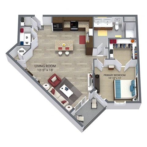 Floor plan for 1 bed, 1 bath, 960 sqft