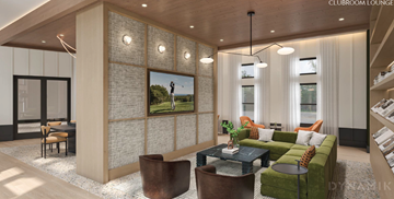 Apollo Beach apartment for rent - A modern living room with a green couch and a wooden floor.