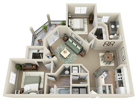 Floor plan for 2 beds, 2 baths, 1137 sqft