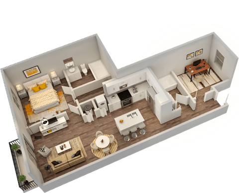 Floor plan for 2 beds, 2 baths, 945 sqft