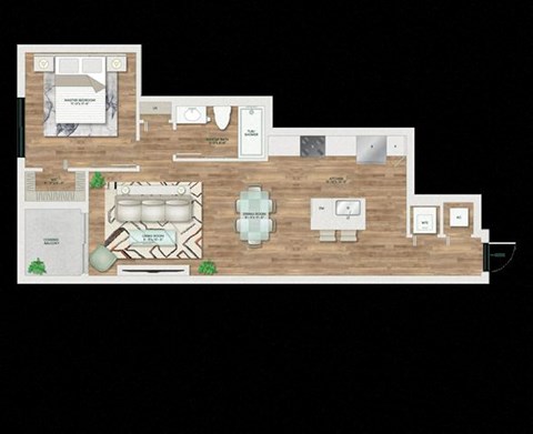 Floor plan for 1 bed, 1 bath, 784 sqft