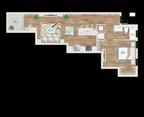 Floor plan for 1 bed, 1 bath, 793 sqft