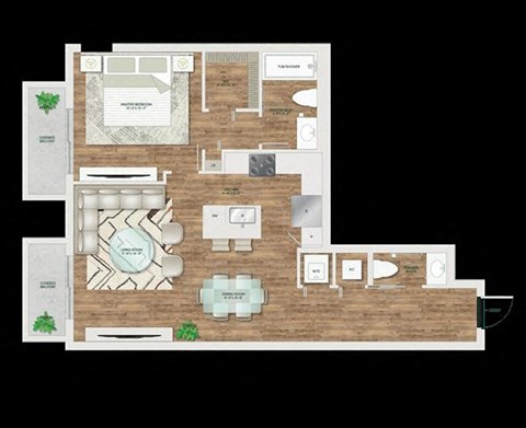 Floor plan for 1 bed, 1 bath, 901 sqft
