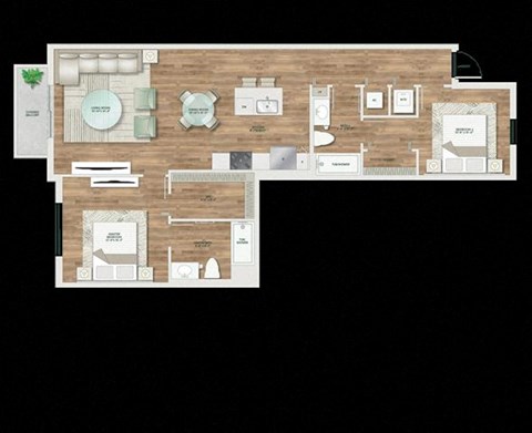 Floor plan for 2 beds, 2 baths, 1125 sqft