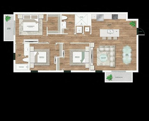 Floor plan for 3 beds, 2 baths, 1298 sqft