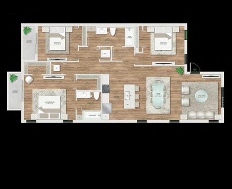 Floor plan for 3 beds, 2 baths, 1603 sqft