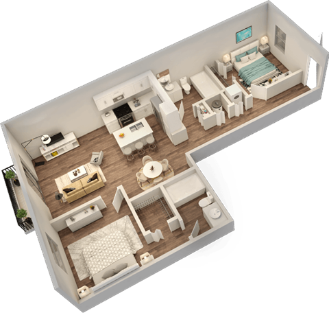Floor plan for 2 beds, 2 baths, 1014 sqft