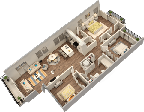 Floor plan for 3 beds, 2 baths, 1440 sqft