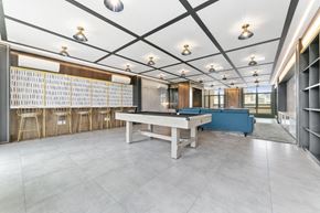 Brooklyn apartment for rent - a game room with a pool table and a blue couch