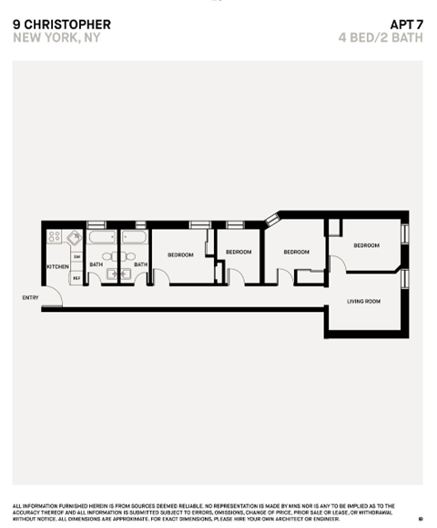Floor plan for 4 beds, 2 baths, 780 sqft
