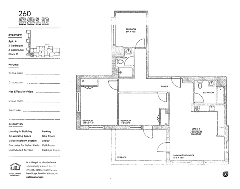 Floor plan for 3 beds, 2 baths, 1033 sqft