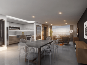 Brooklyn apartment for rent - A modern dining room with a large table and chairs.