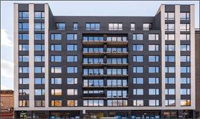 Brooklyn apartment for rent - elevation of a large office building with many windows