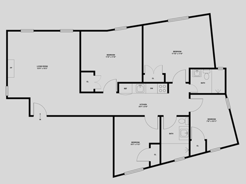 Floor plan for 4 beds, 2 baths, 1060 sqft