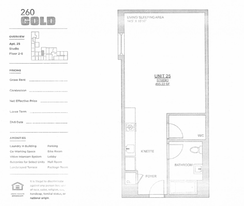 Floor plan for studio, 1 bath, 495 sqft