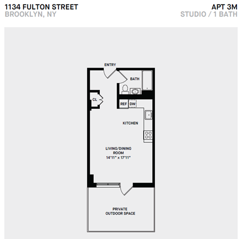Floor plan for studio, 1 bath, 403 sqft