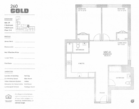 Floor plan for 2 beds, 2 baths, 770 sqft