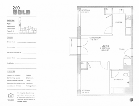 Floor plan for 2 beds, 1 bath, 565 sqft