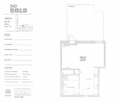 Floor plan for studio, 1 bath, 434 sqft