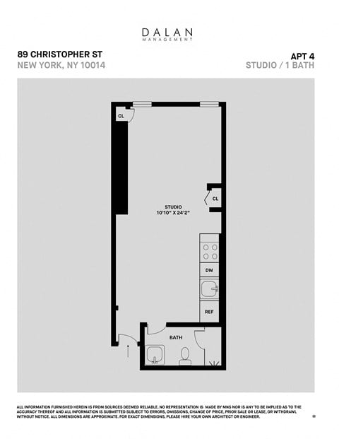 Floor plan for studio, 1 bath, 400 sqft